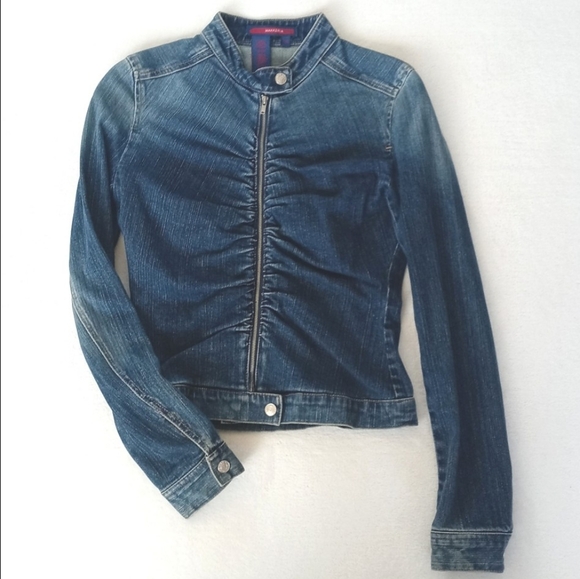 BCBGMAXAZRIA Ombre Denim Long Sleeve Zip Up Fitted Blue Jean Jacket Blazer XS - Picture 7 of 16